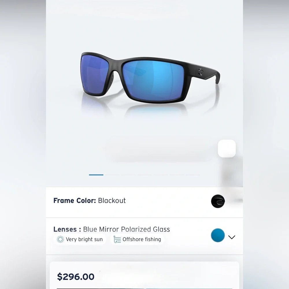 Costa Reefton Black Sunglasses with Blue mirror polarized glass